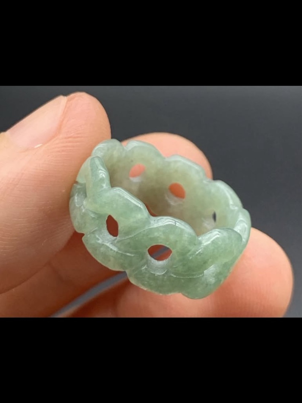 Green certificate jadeite jade good fortune knott ring size 5.25